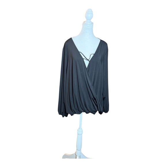 YOINS 3XL Black Long Sleeve Blouse Top Tie Detail V Neck Womens Plus Size - Picture 1 of 4